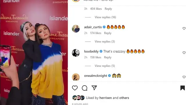 Agnez Mo bersama patung lilin dirinya yang dipajang di Madame Tussauds Singapura (Foto: Instagram agnezmo)