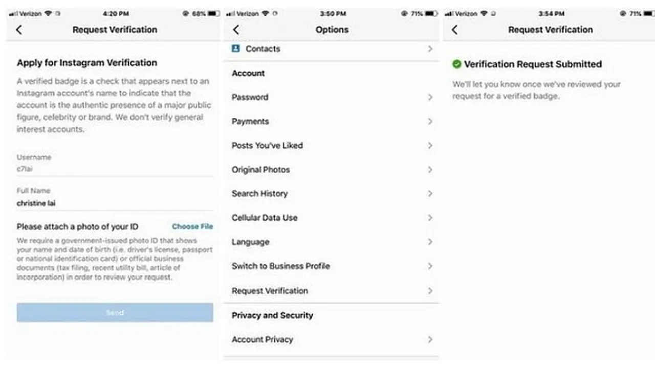 Fitur pengajuan verifikasi Instagram