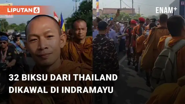 Para biksu yang menuju Candi Borobudur untuk merayakan waisak ini dikawal ramai di Indramayu. Tampak para siswa-siswi dari sekolah sekitarnya antusias menyambut para biksu