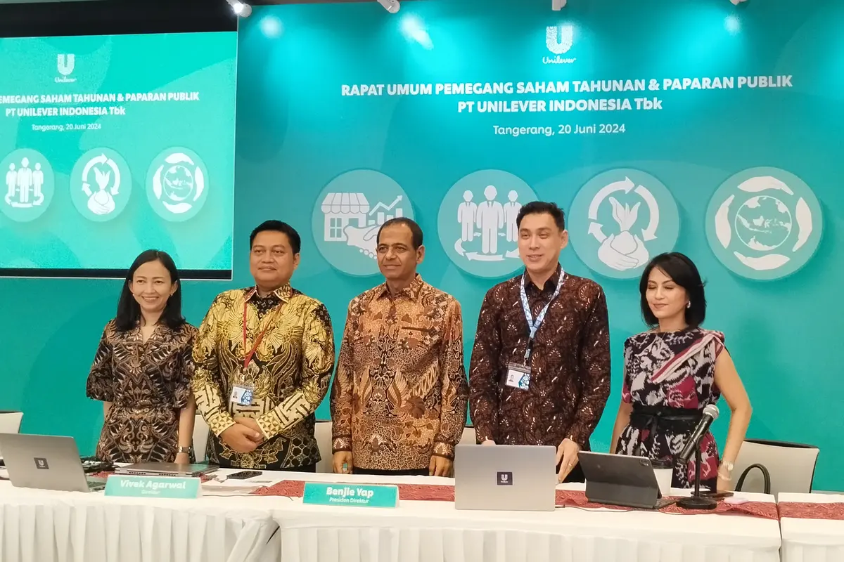 Rapat Umum Pemegang Saham Tahunan (RUPST) PT Unilever Indonesia Tbk (UNVR) yang digelar pada Kamis, 20 Juni 2024 memutuskan untuk merampingkan jumlah direksi perseroan. (Gagas/Liputan6.com)