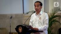 Presiden Joko Widodo memberikan sambutan saat membuka rapat kerja Kementerian Perdagangan 2020 di Istana Negara, Jakarta, Rabu (4/3/2020). Jokowi meminta dalam raker ini dapat mempercepat prosedur-prosedur yang sebelumnya sangat lama dan berbelit-belit. (Liputan6.com/Faizal Fanani)