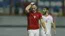 Striker Indonesia, Ilija Spasojevic, tampak kecewa usai gagal mencetak gol ke gawang Suriah U-23 di Stadion Wibawa Mukti, Cikarang, Sabtu (18/11/2017). Indonesia kalah 0-1 dari Suriah U-23. (Bola.com/ M Iqbal Ichsan)