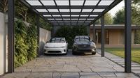 Ilustrasi Desain Carport dengan Lantai Batu Alam (Sumber: Gemini AI)