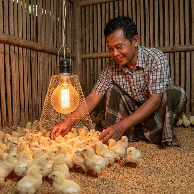 Kandang ayam dengan pemanas Lampu Pijar (Gemini AI)