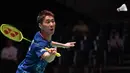 Laga Ginting Vs Tsuneyama tersaji pada babak 32 besar Japan Open nomor tunggal putra. Pertarungan digelar di Yoyogi National Gymnasium. (Richard A. Brooks/AFP)