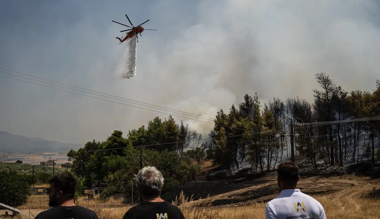 Kebakaran aktif terpantau di wilayah Peloponnesos, Pulau Evia, Kythera, dan Kreta. Kelima titik itu menjadi fokus utama penanganan pemadaman. Bahkan, separuh pulau Kythera dilaporkan nyaris hangus oleh kobaran api, demikian laporan media pemerintah setempat. (Angelos TZORTZINIS/AFP)