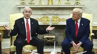 Presiden Amerika Serikat (AS) dan Perdana Menteri Israel, Benjamin Netanyahu, di Gedung Putih pada Senin (7/4/2025). (Dok. Pool via AP)