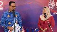 Ketua Umum Federasi Panjat Tebing Indonesia (FPTI) Yenny Wahid (kanan) menemui Gubernur DKI Jakarta Anies Baswedan jelang kejuaraan dunia di Jakarta. (Istimewa)