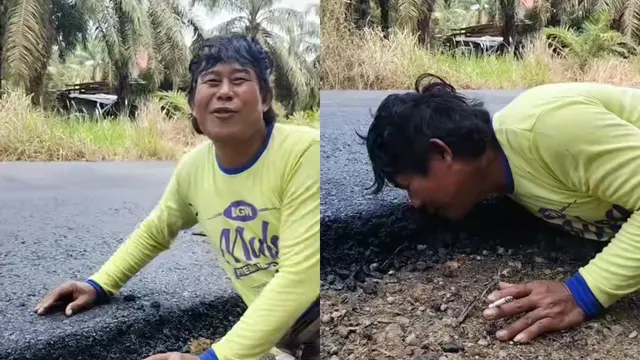 Aksi Pria Bengkulu Cium Aspal Baru