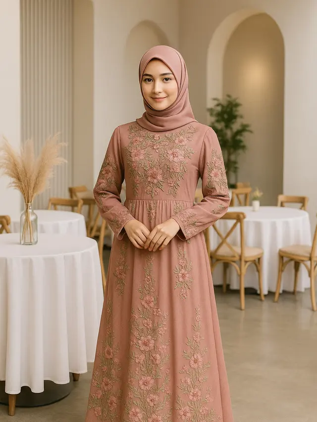 Model Baju Pesta Muslimah dengan Detail Bordir