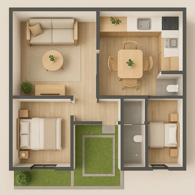 Gambar Desain Rumah Tipe 21 dengan 2 Kamar Tidur