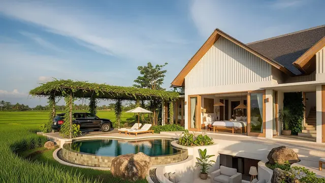 Desain Rumah Minimalis Kampung tapi Kelihatan Seperti Villa Mahal di Tengah Sawah
