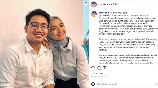 Ungkapan Pilu Nabila Ishma untuk Eril: Kamu yang Selalu Senyum dan Wangi, Pulang dengan Keadaan Serupa