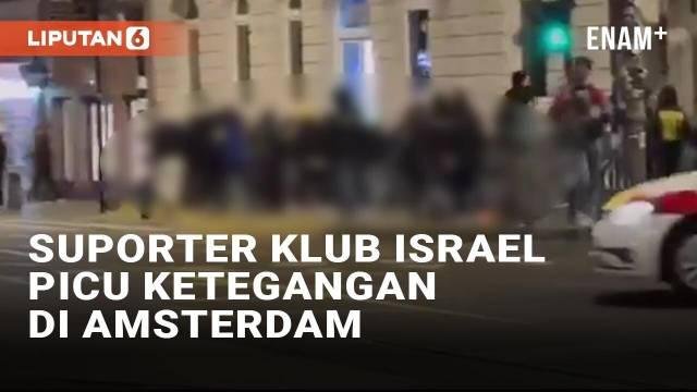 Aksi kekerasan pecah di jalanan Kota Amsterdam pasca laga Liga Europa antara Ajax kontra Maccabi Tel-Aviv (8/11/2024). Sejumlah suporter klub asal Israel itu menjadi sasaran amuk massa saat meninggalkan stadion karena aksi provokatif. Mereka berpapas...