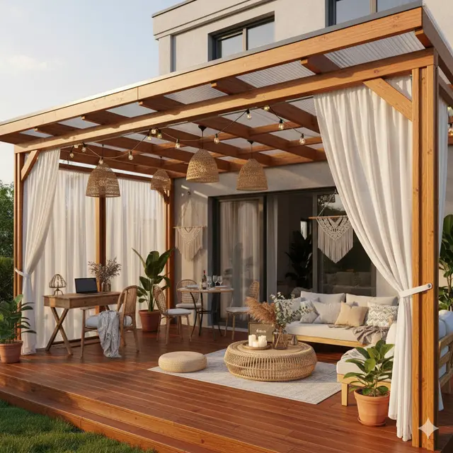 Model Rumah 6x12 dengan Kanopi Kayu/Ilustrasi gambar oleh AI