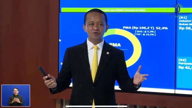 Menteri Investasi/Kepala BKPM Bahlil Lahadalia konferensi pers Capaian realisasi investasi kuartal III 2023, di Kantor Kementerian Investasi/BKPM, Jakarta, Jumat (20/10/2023). (Tira/Liputan6.com)