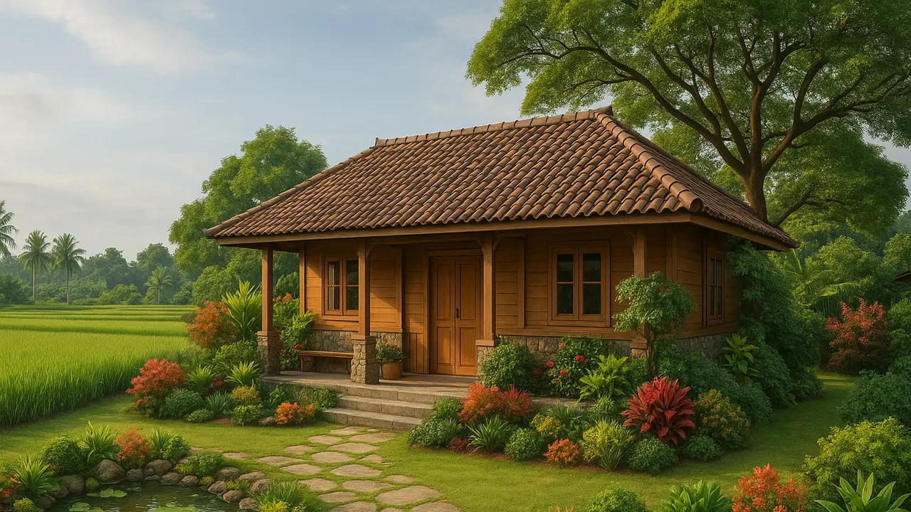 9 Gambar Rumah Sederhana Tepi Sawah yang Cantik/via ChatGPT