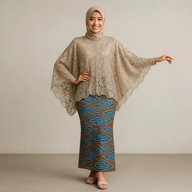 Model Kebaya Brokat Lengan Kelelawar Kombinasi Batik 2025 yang Elegan/Ilustrasi AI