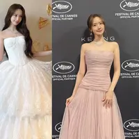 Dari gaun putih megah bak putri dongeng hingga look nude pink yang lembut dan feminin, sang idol sekaligus aktris sukses menunjukkan versatility fashion yang sophisticated di setiap momen Cannes. [@limyoona_official].