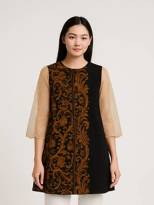 Model Tunik Batik Kombinasi Kain Polos