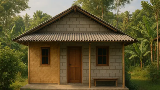 Model Rumah Sederhana dari Bambu dan Batako dengan Atap Seng