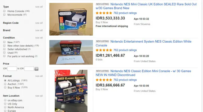 NES: Classic Edition yang dijual di eBay. Liputan6.com/ Yuslianson