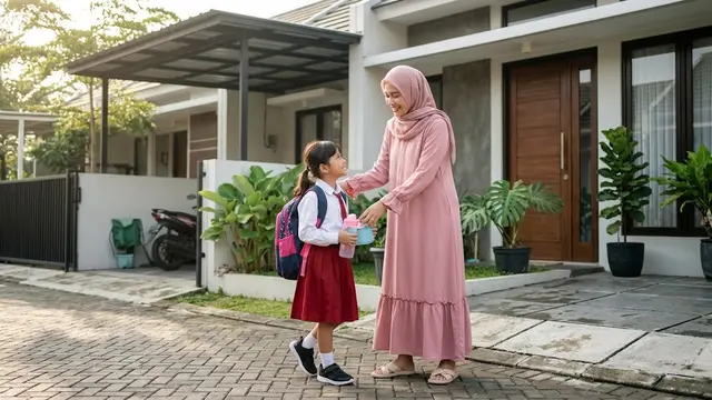 Model Baju Gamis Polos Modern Terbaru untuk Ibu-ibu Antar Jemput Anak