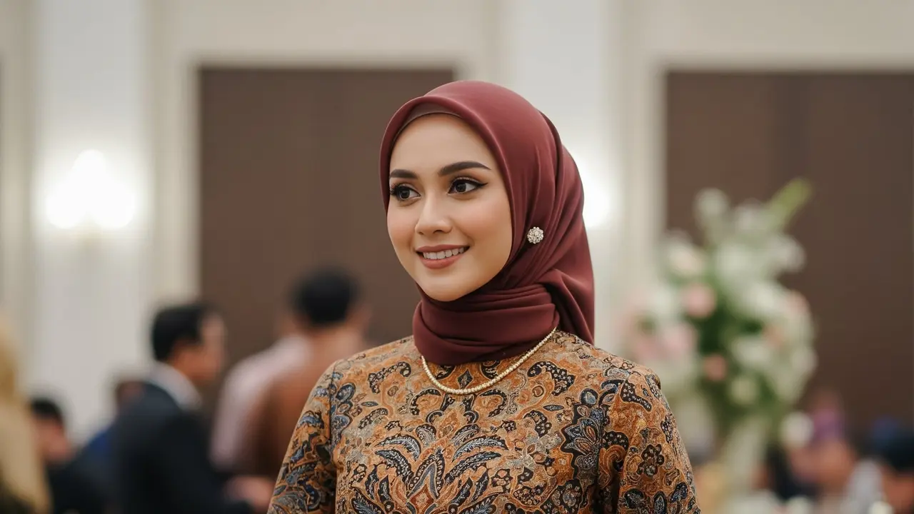 Model Gamis Batik dengan Hijab