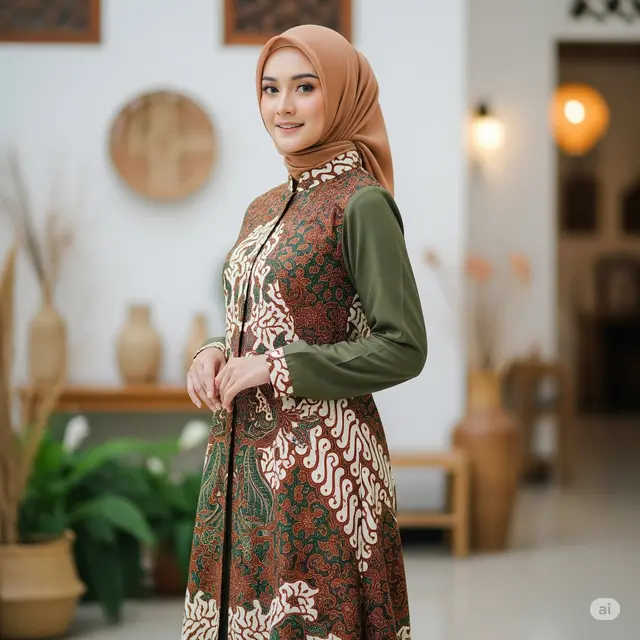 Dress Batik Kombinasi Kerah Mandarin