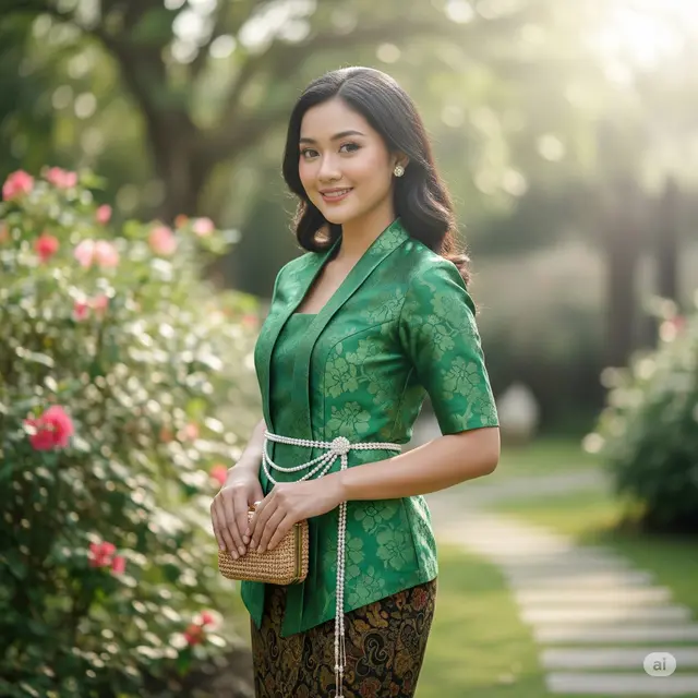 Model Kebaya Brokat Ikat Pinggang Kebaya Brokat Lengan Pendek + Obi Chain Belt. Foto: Gemini
