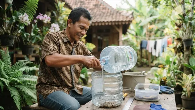 Cara Membuat Kolam Ikan Nila Mini dari Galon Bekas