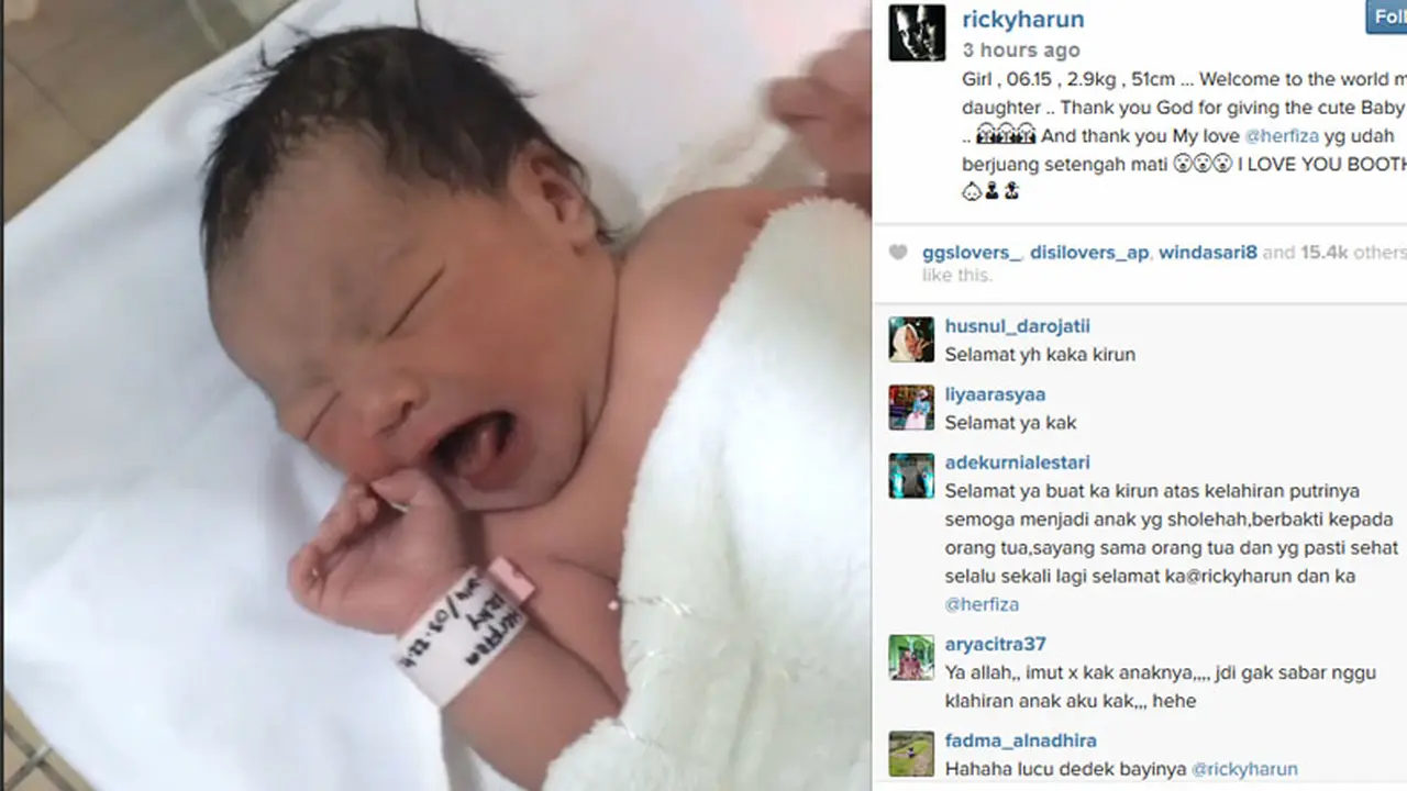 Istri Ricky Harun Lahirkan Bayi Perempuan