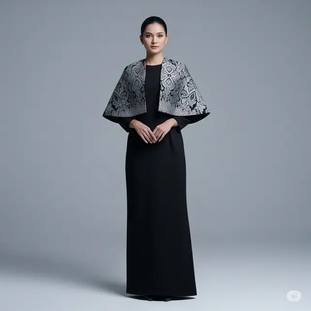 Model Long Dress Brokat Cape