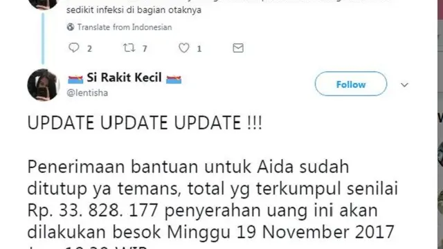 Donasi spontan warganet untuk Aida