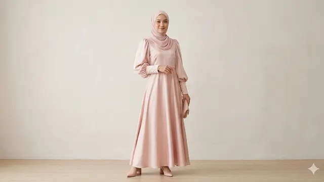 Model Baju Lebaran 2026; Dress dengan Lengan Balon Minimalis. Foto: AI