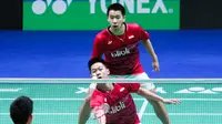 Ganda putra Indonesia Kevin Sanjaya Sukamuljo / Marcus Fernaldi Gideon akan menghadapiChai Biao/Hong Wei dari Tiongkok pada perempat final All England Open 2017 di di Barclaycard Arena, Birmingham, Jumat (10/3/2017) malam WIB. (Humas PP PBSI)