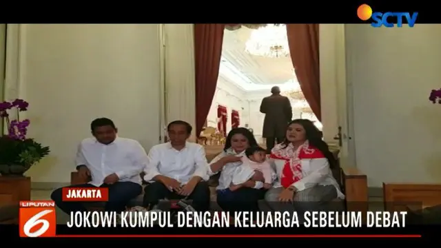 Usai menemui para wartawan, Jokowi berangkat menuju lokasi debat di Hotel Sultan di Jalan Gatot Subroto. Presiden menuju lokasi debat dengan didampingi Ibu Iriana Jokowi.