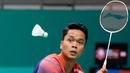 <p>Anthony Sinisuka Ginting saat melawan Anders Antonsen pada pertandingan tunggal putra turnamen bulu tangkis Malaysia Open 2023 di Bukit Jalil Axiata Arena, Kuala Lumpur, Malaysia, Kamis (12/1/2023). Anthony Sinisuka Ginting mengalahkan Anders Antonsen dengan skor 21-14, 17-21, dan 21-17. (AP Photo/Vincent Thian)</p>