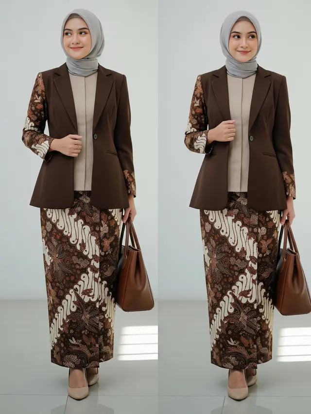 Model Gamis Batik Kombinasi Blazer Kantor yang Modis Blazer Berstruktur