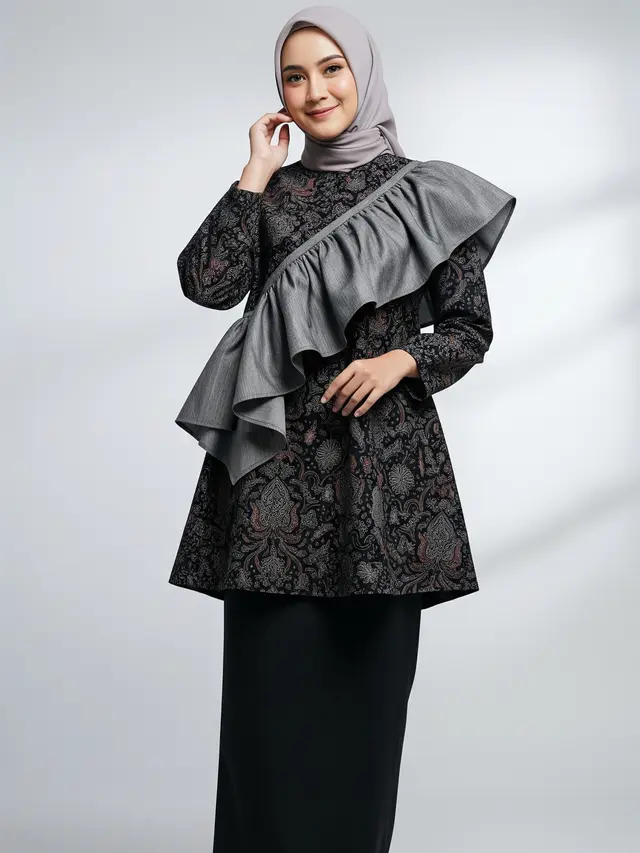 Tren Batik Kombinasi Lengan Ruffle 2025/Ilustrasi AI