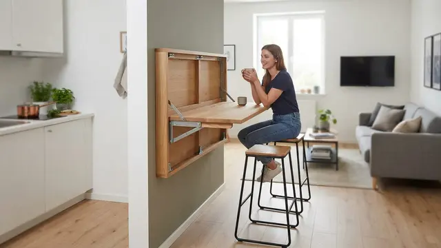 Desain Meja Bar Mini sebagai Pembatas Dapur dan Ruang Keluarga