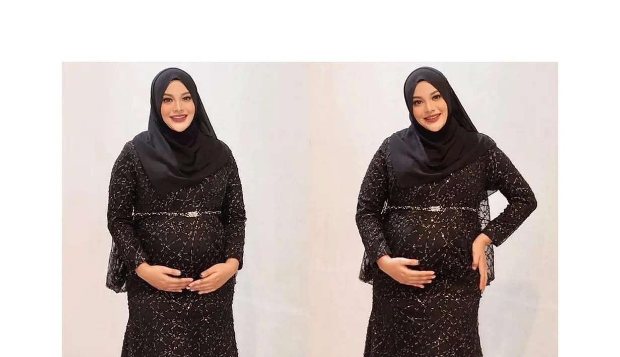 Dalam mood untuk pesta, Aurel memilih dress hitam dengan abstraksi emas sebagai coraknya untuk acara pesta ulang tahun kejutan sang suami Atta Halilintar. (Foto: Instagram @erichalamin)