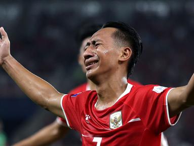 Pemain Timnas Indonesia, Beckham Putra merayakan gol ke gawang St Kitts and Nevis dalam laga semifinal FIFA Series 2026 di Stadion Utama Gelora Bung Karno (SUGBK), Senayan, Jakarta, Jumat (27/03/2026). (Bola.com/Abdul Aziz)