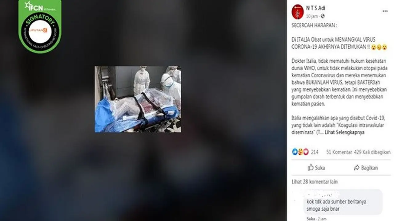 Gambar Tangkapan Layar Kabar Hoaks Tentang Virus Corona