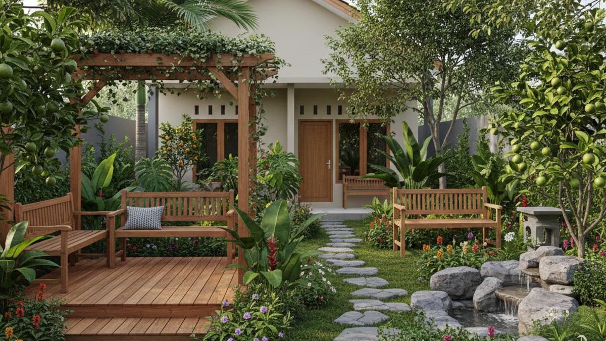 8 Inspirasi Kebun Rumah Alami dengan Tanaman, Bunga, Kayu, dan Buah
