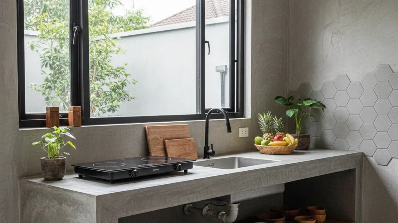 Model Meja Dapur Cor Minimalis (Foto: Gemini AI)