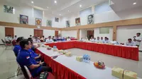Ketua DPD Partai Gerindra Jateng Sudaryono hadir langsung menyambut koleganya dari Demokrat, Rinto Subekti dalam agenda silaturahmi lebaran. (Ist).