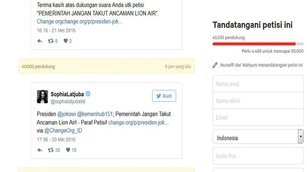 Petisi Jangan Takut Ancaman Lion Air