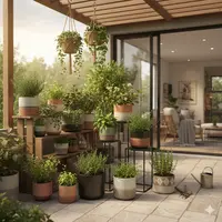 Kebun Mini di Teras Rumah dengan Pot Estetik (Foto: Gemini AI)