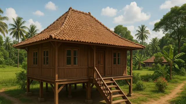 Gambar Rumah Sederhana di Desa Nuansa Jadul/Ilustrasi gambar oleh AI
